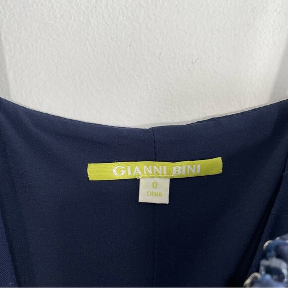 Gianni Bini Navy Blue Ruffle Hem Wide Leg Jumpsuit 0 - Picture 4 of 12